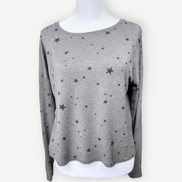 Thread & Supply Aliza Dark Gray Star Print Relaxed Fit Pullover Sweatshirt. XS. - Picture 2 of 8